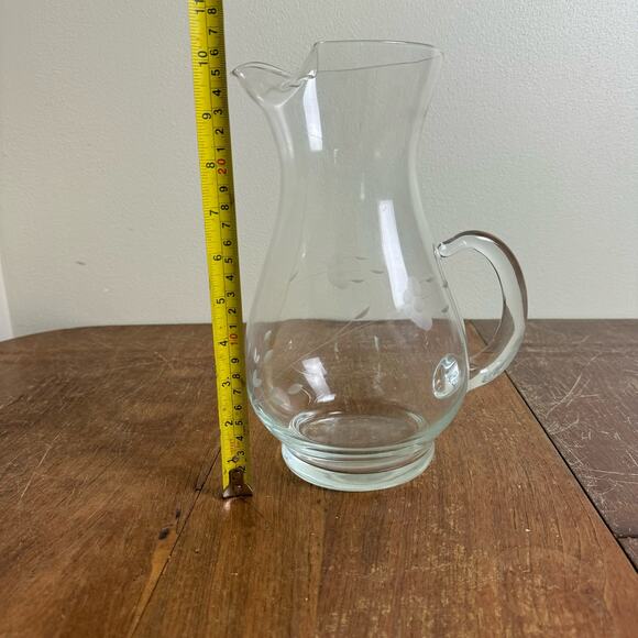 Princess House‎ Heritage Floral Etched Ice Lip Pitcher Blown Glass - Picture 10 of 10